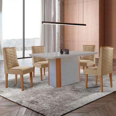 Imagem de Mesa De Jantar Isadora 120cm Tampo Mdf Com Vidro Turim 07 Naturale Off