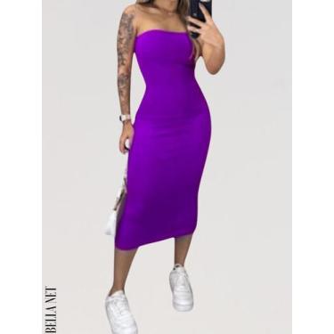 Imagem de Vestido Feminino Tubinho Midi Anarruga sem alça Sem Bojo - Fúcsia - G 