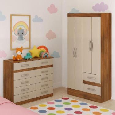 Imagem de Quarto Infantil com Cômoda 10 Gavetas e Guarda-Roupa 4 Portas e 2 Gave