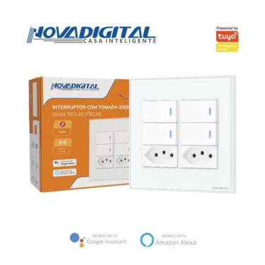 Imagem de Interruptor Inteligente Zigbee 4x4 4 Botões C/tomada Alexa Branco - NO