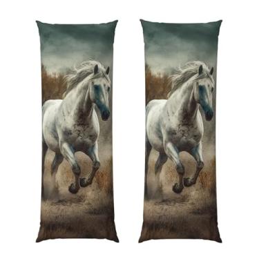 Imagem de Capa de travesseiro corporal com zíper oculto, fronha longa de microfibra macia e respirável para travesseiro de corpo, capas de travesseiro de cavalo correndo no campo para presente de cama 50 x 137
