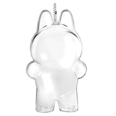 Imagem de Capa protetora para boneco Labubu (tenha um assento) – Caixa de armazenamento de PVC transparente com chaveiro, suporte de colecionador à prova de poeira e resistente a arranhões (figura não incluída)