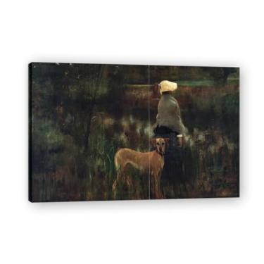 Imagem de Woman And Her Dog John Lavery Iconic Realist Portrait & War Scene Canvas Art – Decoração de parede irlandesa atemporal para casa emoldurada 30 x 45 cm
