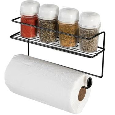 Imagem de Prateleira Multiuso com Suporte para Papel Toalha, Adesivo, Organizador de Parede, C/Potes de Temperos Condimentos, Utensílio de Cozinha (Suporte P/Condimentos e Porta Toalha)