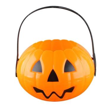 Imagem de Esquirla Balde de doces para Halloween, recipiente para doces ou travessuras, suprimentos para festa de Jack O'Lantern, decoração de Halloween para, Laranja