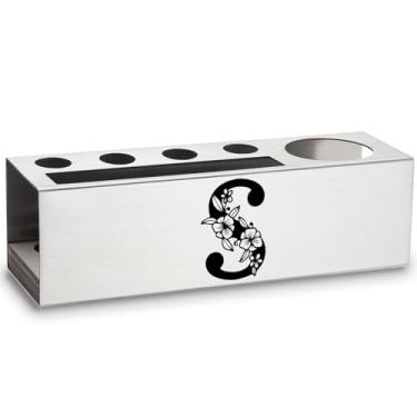 Imagem de Porta-lápis personalizado monograma letra S, presente para trabalho, colega de trabalho, colega de trabalho, colega, escritório, decoração, acessórios, porta-canetas de aço inoxidável, Apen28