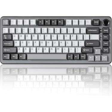 Imagem de Teclado mecânico sem fio B75 PRO, 75% junta de teclado para jogos, teclado personalizado Hot Swap com botão, interruptores pré-lubrificados RGB, Bluetooth/Tipo-C/2,4G (Dark Grey)