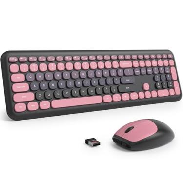 Imagem de Fogruaden Teclado e mouse silenciosos sem fio, 2,4 GHz, estilo máquina de escrever fofo, conjunto de teclado e mouse colorido, design fino, digitação de baixo ruído para casa, escritório, Windows PC