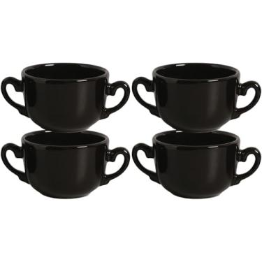 Imagem de Conjunto de 4 Canecas para Sopa e Caldos, Duas Alças, Cerâmica Preta, 700ml
