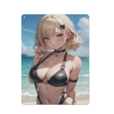 Imagem de Anime Sexy Bikini Hot Girl Pinup Girl Metal Tin Sign Wall Art Poster Decor for Home Bar Club Bedroom Bathroom Man Cave Otaku 30,5 x 40,6 cm, AH085