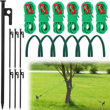 Imagem de Jetec Kit de 18 peças de estaca de árvore resistente e suporte para jovem, kit de alisamento de âncora de árvore inclinada, tiras de suporte de proteção contra desgaste de 30 cm, estacas de aço de 30