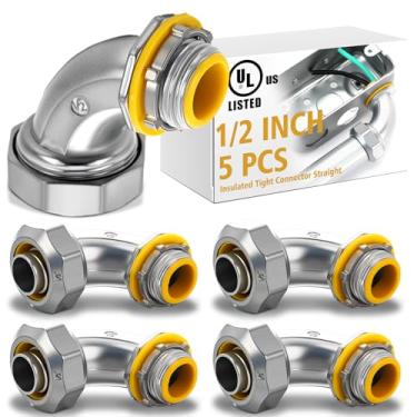 Imagem de Gisafai 5 peças Conector de conduíte elétrico de metal fundido com isolamento de 90 graus de zinco com isolamento de 90 graus para conduíte elétrico flexível de 1/2 polegada e flexível tipo B, à prova