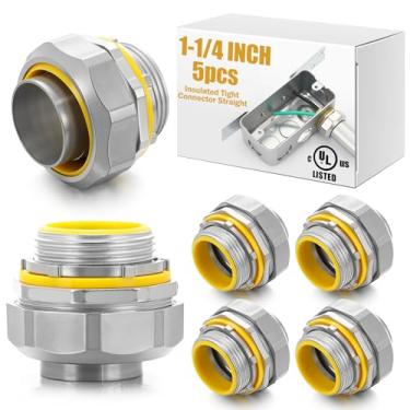 Imagem de Gisafai 5 peças de conector líquido apertado reto isolado zinco fundido metal fundido acessórios de conduíte elétrico para 1-1/4 polegada flexível e tipo B flexível
