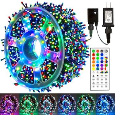 Imagem de Cordão de luzes de Natal de 500 LEDs, luzes de corda RGB à prova d'água com controle remoto e função de temporizador, 24 cores que mudam de luzes para decoração de festa de árvore de Natal em