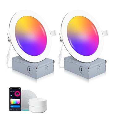 Imagem de POWERASIA Pacote com 2 iluminação embutida inteligente de 15 cm, iluminação embutida LED ultrafina de 12 W 1200 LM com caixa de junção, compatível com Alexa/Google Assistant - ETL e Energy Star