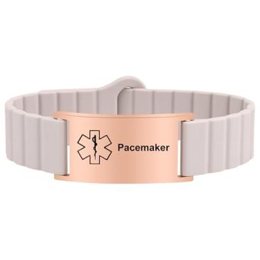 Imagem de Pulseira de alerta médico para mulheres e homens, pulseira de identificação de alerta médico ajustável à prova d'água para marcapasso de epilepsia D.N.R diabético, Adjustable Size, Silicone e aço