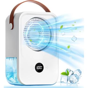 Imagem de FADACHY Ventilador CA portátil com controle de voz – bateria recarregável de 4000 mAh, mini umidificador de mesa de 4 velocidades, ar-condicionados para carro, sala, escritório e acampamento