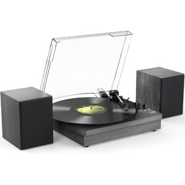 Imagem de VEDO Toca-Discos Retro : Giradiscos 3 Velocidades (33/45/78 RPM) para Vinil com Bluetooth, Alto-Falantes Estéreo, Conversor LP/MP3 via USB - Madeira Elegante Preta | Presente para Colecionadores 1
