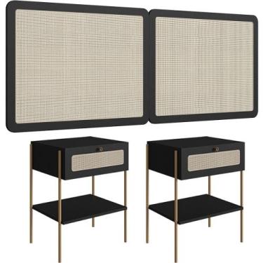 Imagem de Cabeceira Queen 160cm e 2 Mesas Laterais 1 Gaveta Industrial Indy A03 