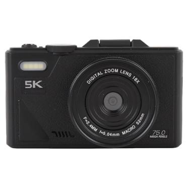 Imagem de Fockety Câmera digital 5K, câmera vlog com foco automático de 75 MP e zoom digital de 18X, tela flip de 3 polegadas com 180°, câmera retro com estabilizador de imagem (Preto)