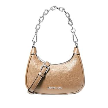 Imagem de Michal Michael Kors Cora Bolsa de ombro feminina extrapequena de couro granulado com zíper, Camelo, Medium