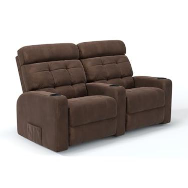 Imagem de Sofá 2 Lugares Reclinável Manual em Suede Linha Cinema Damie (Marrom)