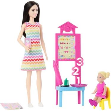 Imagem de Boneca Barbie Profissões Professora com Mesa, Aluna, quadro e Acessórios escolares JCR77 Mattel