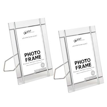 Imagem de pbf PHOTO BOOTH FRAMES Porta-retrato de acrílico 10 x 15 cm, suporte de exibição de vidro transparente, estilo minimalista moderno, suporte de cavalete de mesa 15 x 10 cm (2, prata - 10 x 15 cm)