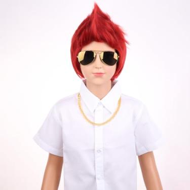 Imagem de WTHCOS Red Wig for Boys Short Red Wigs for Cosplay Party Wig with Wig Cap