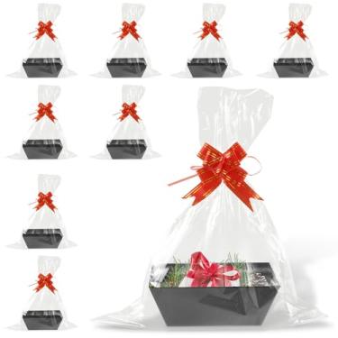 Imagem de 10 cestas de papel vazias, kit de cesta de presente com 10 laços e 10 sacos, cestas de prateleira kraft de 16,5 x 25 cm de espessura, cestas de presente vazias, cesta de papel multiuso para casamento