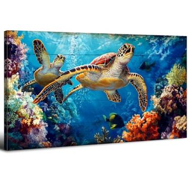 Imagem de Arte de parede de tartaruga marinha para sala de estar oceano decoração de banheiro colorido peixe paisagem coral impressões em tela pinturas subaquáticas animais vida marinha praia decoração de