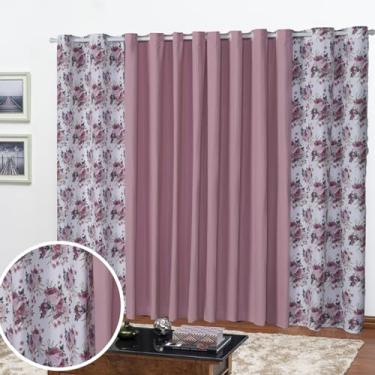 Imagem de Cortina Florata Estampada para Sala e Quarto, 4,00m x 2,20m, Poliéster, 2 Folhas, Decorativa (ROSE)