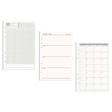 Imagem de AxeWoodz Refil de papel A5, pacote com 3, sem data, diário, semanal, mensal, folhas soltas, 6 furos, papel de enchimento para fichário