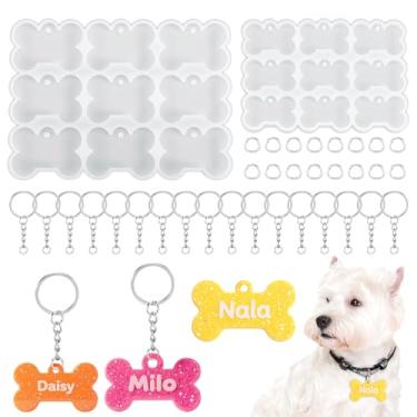 Imagem de YBEATY 2 peças de moldes de resina para animais de estimação ossos de cachorro com 17 peças de chaveiro e anel de salto, molde de etiqueta de cachorro faça você mesmo, pingente de pingente de