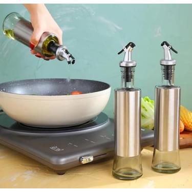 Imagem de Kit 2 Galheteiro 500ml Porta Azeite e Vinagre de Vidro Premium e Aço Inox com Dosador