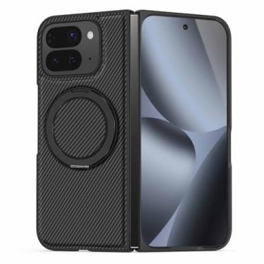 Imagem de LTLMYDAM Capa de couro fina para Google Pixel 10 Pro Fold, capa de anel magnético com textura de fibra de carbono, capa de carregamento sem fio, preta, 10 Pro Fold