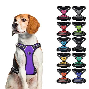 Imagem de CollarDirect Peitoral refletivo para cães com alça e clipe frontal, colete acolchoado macio ajustável para treinamento e caminhada de cães pequenos a grandes (tamanho M, roxo)
