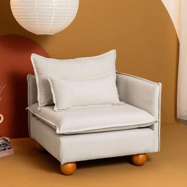 Imagem de Sofá Modular Braço Lateral com Pé Bolinha Sôma Cabecasa Madeiramadeira Linho Natural