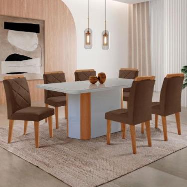 Imagem de Mesa de Jantar Isadora 180cm Tampo MDF Vidro Canto Copo e 6 Cadeiras M