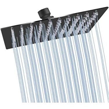 Imagem de Chuveiro preto GGStudy 15.2 cm Cabeças de chuveiro quadradas aço inoxidável alta pressão ultra fino chuveiro chuveiro de chuva autolimpante bocal de silicone