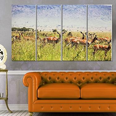 Imagem de Designart Lindo antílope em paisagem de grama-africana arte de parede de metal brilhante, 122 x 71 - 10 painéis iguais, verde