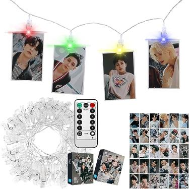 Imagem de eTel Like Stray Kids Merch 4 Cores LED Clip Luz com Grandes Cartões de Foto, Controle Remoto 3 pés 20 LED e 30 peças Cartão Lomo de 8,9 cm x 11,9 cm, Decoração de quarto para casa para presentes