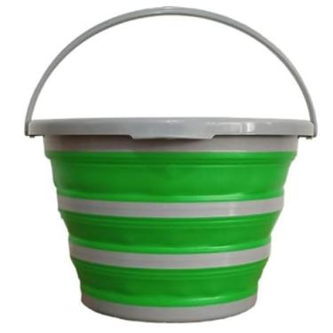 Imagem de Balde Dobravel, Balde Dobrável Retrátil 5l Ou 10 Litros Silicone Original Multiuso Portátil, Não Ocupa Espaço Excessivo(Verde e Cinza 10L)