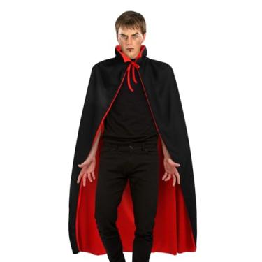 Imagem de Ciieeo Capa de vampiro de Halloween para adultos, 1,4 metros, capa de vampiro com gola, capa reversível, fantasia de diabo para baile de máscaras de Halloween (vermelho + preto)