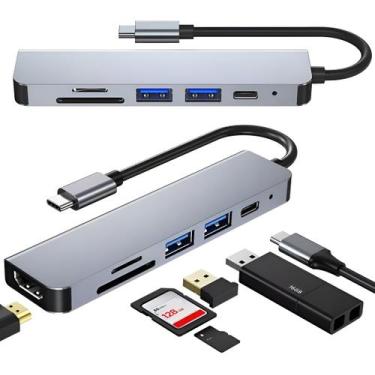 Imagem de Type C Hub 6 Em 1 Porta Usb 3.0 Tf Leitor De Cartão Sd Hdmi - YooY.Air