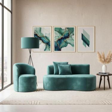 Imagem de Conjunto 01 Poltrona + Sofá Curvo Orgânico Nature Gaia Veludo - Montan