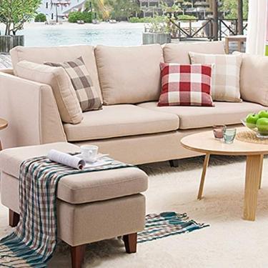 Imagem de LXB Banqueta antiderrapante de madeira maciça, linho, moderno, simples, otomanos, criativo, sofá, sala de estar, quarto, casa, sapatos, banco de substituição, escada multifuncional