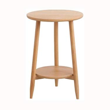 Imagem de Mesa de centro pequena de madeira maciça, simples, redonda lateral, pequena, mesa de estar, pequena mesa redonda