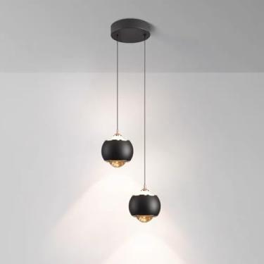 Imagem de KSSTEVNBD Luminária pendente de LED de 2 luzes moderna para pendurar no teto de cabeceira globo de iluminação de alumínio 12 W x 2, mini lustre de ilha de cozinha ajustável em altura/cor preta/modo de