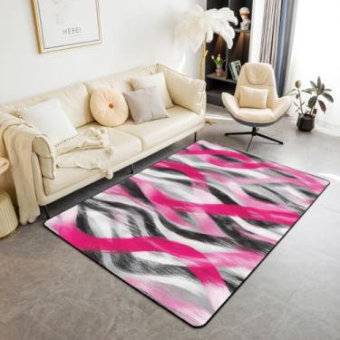 Imagem de Erosebridal Tapete de área com listras geométricas, 1,78 m x 9,5 cm, moderno, abstrato, cinza, preto, rosa choque, tapete interno para crianças, meninas, adolescentes, mulheres, geométrico, redemoinho